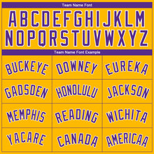 Load image into Gallery viewer, Custom Gold Purple-White Side Panel Abstract Lines Authentic City Edition Basketball Jersey
