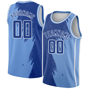 Custom Light Blue Royal-White Abstract Brush Splash Authentic City Edition Basketball Jersey