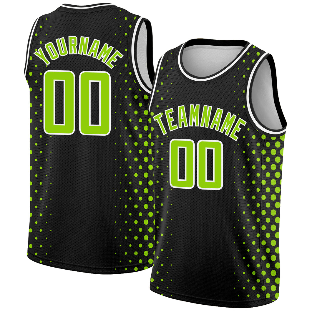 Custom Black Neon Green-White Halftone Authentic City Edition Basketball Jersey