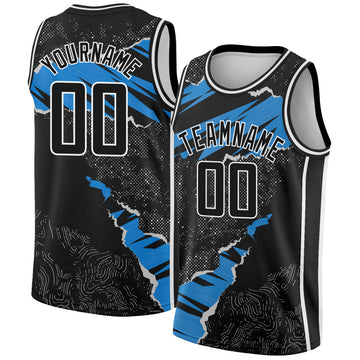 Custom Black Blue-White 3D Pattern Design Torn Paper Style Authentic Basketball Jersey