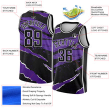 Load image into Gallery viewer, Custom Black Purple-White 3D Pattern Design Torn Paper Style Authentic Basketball Jersey

