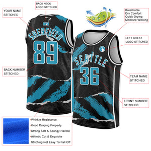 Custom Black Panther Blue-White 3D Pattern Design Torn Paper Style Authentic Basketball Jersey