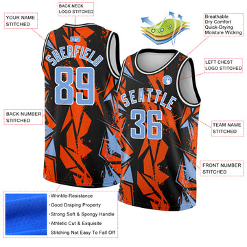 Custom Black Light Blue-Orange 3D Pattern Design Geometric Shapes Authentic Basketball Jersey