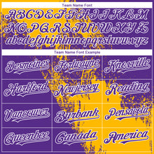 Load image into Gallery viewer, Custom Purple Gold-White 3D Pattern Design Abstract Brush Stroke Authentic Baseball Jersey
