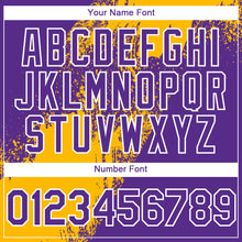 Load image into Gallery viewer, Custom Purple Gold-White 3D Pattern Design Abstract Brush Stroke Authentic Baseball Jersey
