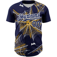 Load image into Gallery viewer, Custom Navy Gold-White 3D Pattern Design Spider Web Authentic Baseball Jersey
