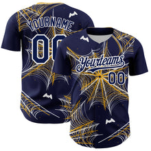 Load image into Gallery viewer, Custom Navy Gold-White 3D Pattern Design Spider Web Authentic Baseball Jersey
