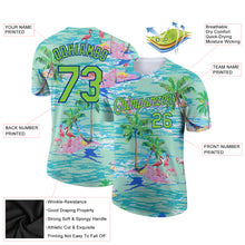 Load image into Gallery viewer, Custom Lakes Blue Neon Green-Navy 3D Pattern Design Beach Hawaii Palm Trees And Flamingo Performance T-Shirt
