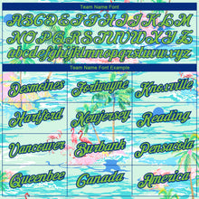 Load image into Gallery viewer, Custom Lakes Blue Neon Green-Navy 3D Pattern Design Beach Hawaii Palm Trees And Flamingo Performance T-Shirt
