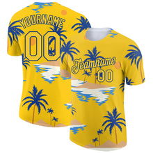 Load image into Gallery viewer, Custom Yellow Royal 3D Pattern Design Sun Beach Hawaii Palm Trees Performance T-Shirt
