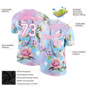 Custom Pink White 3D Pattern Design Flowers Performance T-Shirt