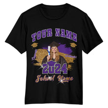 Load image into Gallery viewer, Custom Black Purple-White 3D Graduation Performance T-Shirt
