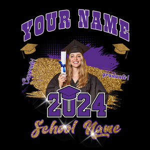 Custom Black Purple-White 3D Graduation Performance T-Shirt