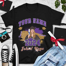 Load image into Gallery viewer, Custom Black Purple-White 3D Graduation Performance T-Shirt
