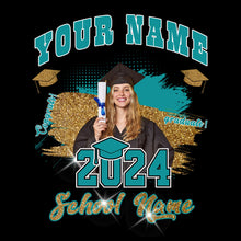 Load image into Gallery viewer, Custom Black Teal-White 3D Graduation Performance T-Shirt
