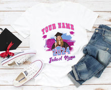 Load image into Gallery viewer, Custom White Pink-Light Blue 3D Graduation Performance T-Shirt
