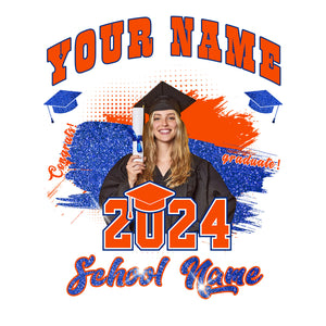 Custom White Orange-Royal 3D Graduation Performance T-Shirt