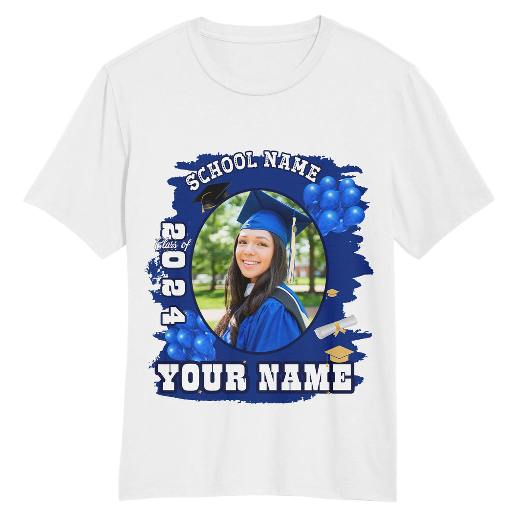 Custom White Navy 3D Graduation Performance T-Shirt