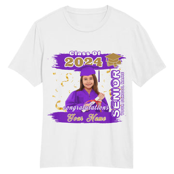 Custom White Purple-Old Gold 3D Graduation Performance T-Shirt