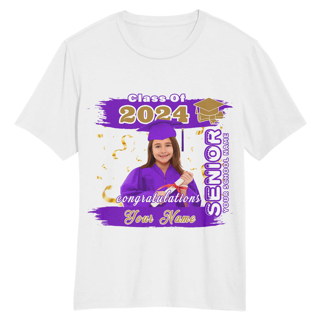 Custom White Purple-Old Gold 3D Graduation Performance T-Shirt