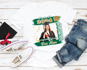 Custom White Kelly Green-Old Gold 3D Graduation Performance T-Shirt