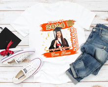 Load image into Gallery viewer, Custom White Orange-Old Gold 3D Graduation Performance T-Shirt
