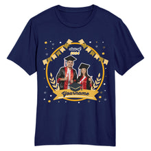 Load image into Gallery viewer, Custom Navy Gold 3D Graduation Performance T-Shirt
