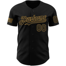 Load image into Gallery viewer, Custom Black Old Gold 3D American Flag Skull Patriotic Authentic Baseball Jersey
