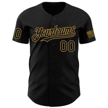 Load image into Gallery viewer, Custom Black Old Gold 3D American Flag Skull Patriotic Authentic Baseball Jersey
