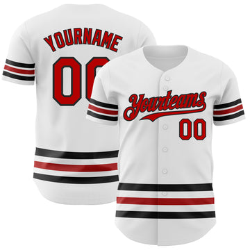 Custom White Red-Black Line Authentic Baseball Jersey