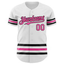 Load image into Gallery viewer, Custom White Pink-Black Line Authentic Baseball Jersey
