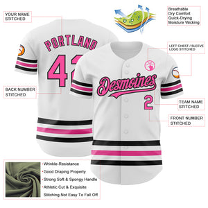 Custom White Pink-Black Line Authentic Baseball Jersey