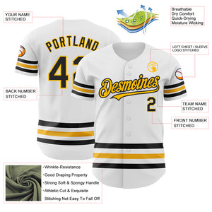 Custom White Black-Gold Line Authentic Baseball Jersey