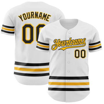 Custom White Black-Gold Line Authentic Baseball Jersey