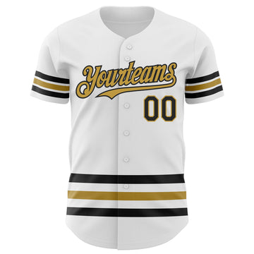 Custom White Black-Old Gold Line Authentic Baseball Jersey