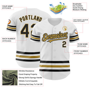 Custom White Black-Old Gold Line Authentic Baseball Jersey