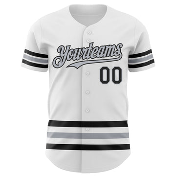 Custom White Black-Gray Line Authentic Baseball Jersey