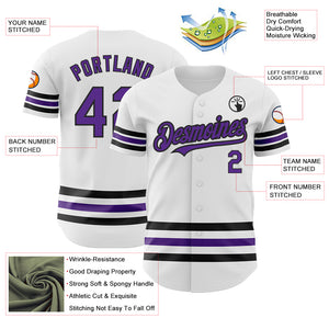 Custom White Purple-Black Line Authentic Baseball Jersey