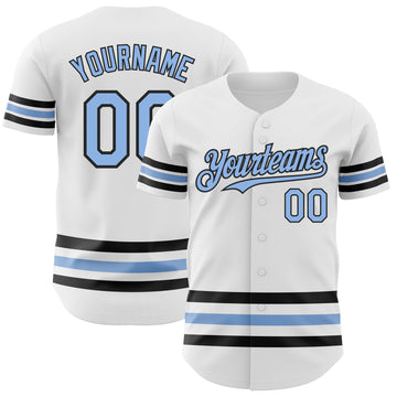 Custom White Light Blue-Black Line Authentic Baseball Jersey