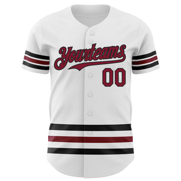 Custom White Crimson-Black Line Authentic Baseball Jersey