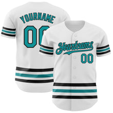 Load image into Gallery viewer, Custom White Teal-Black Line Authentic Baseball Jersey
