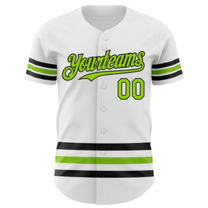 Custom White Neon Green-Black Line Authentic Baseball Jersey