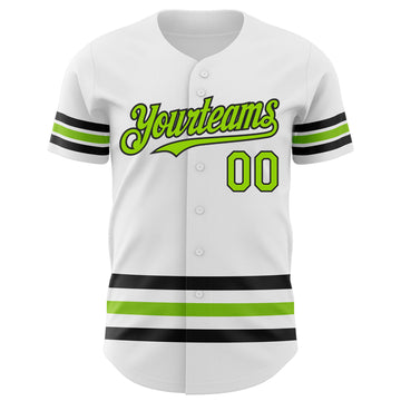 Custom White Neon Green-Black Line Authentic Baseball Jersey