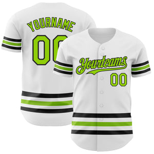 Custom White Neon Green-Black Line Authentic Baseball Jersey