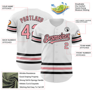 Custom White Medium Pink-Black Line Authentic Baseball Jersey