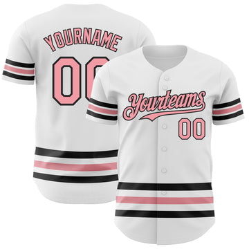 Custom White Medium Pink-Black Line Authentic Baseball Jersey