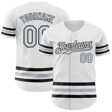 Custom White Silver-Black Line Authentic Baseball Jersey