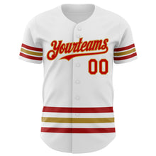 Load image into Gallery viewer, Custom White Red-Old Gold Line Authentic Baseball Jersey
