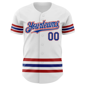 Custom White Royal-Red Line Authentic Baseball Jersey
