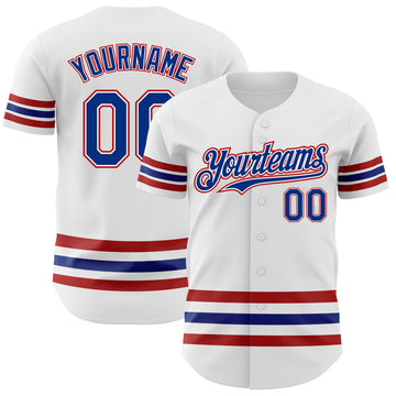 Custom White Royal-Red Line Authentic Baseball Jersey